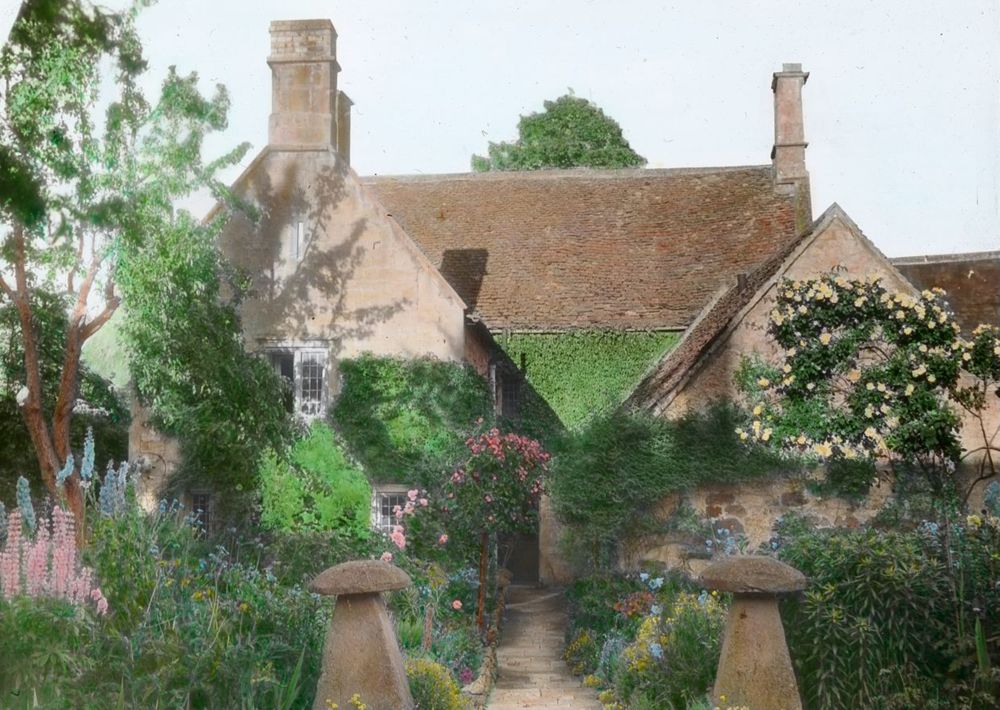 Colour lantern slide of Stamford House Garden